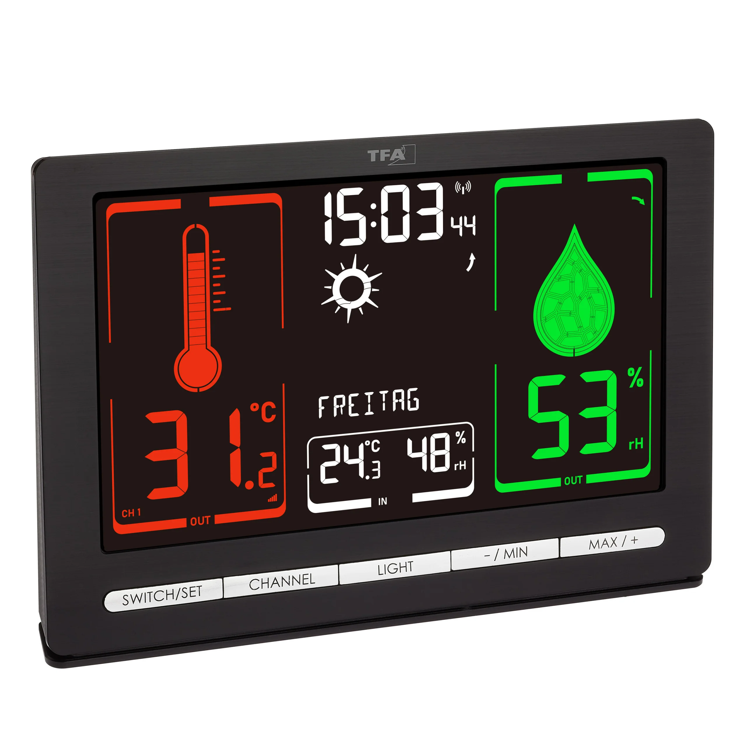 Funk-Wetterstation METEOCHROME mit Farbdisplay und kabellosem Außensender, Wochentag auf Deutsch - Image 2
