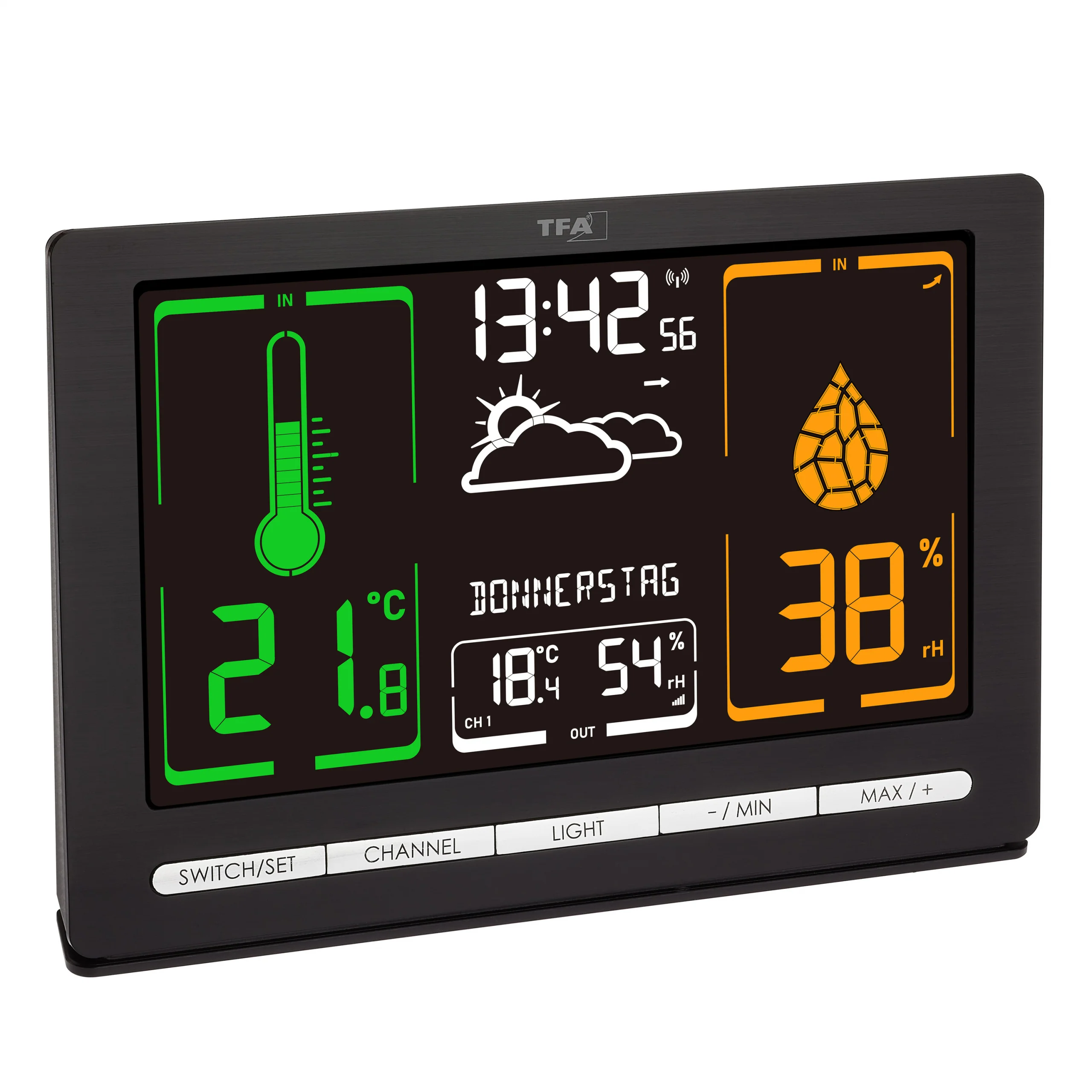 Funk-Wetterstation METEOCHROME mit Farbdisplay und kabellosem Außensender, Wochentag auf Deutsch - Image 3