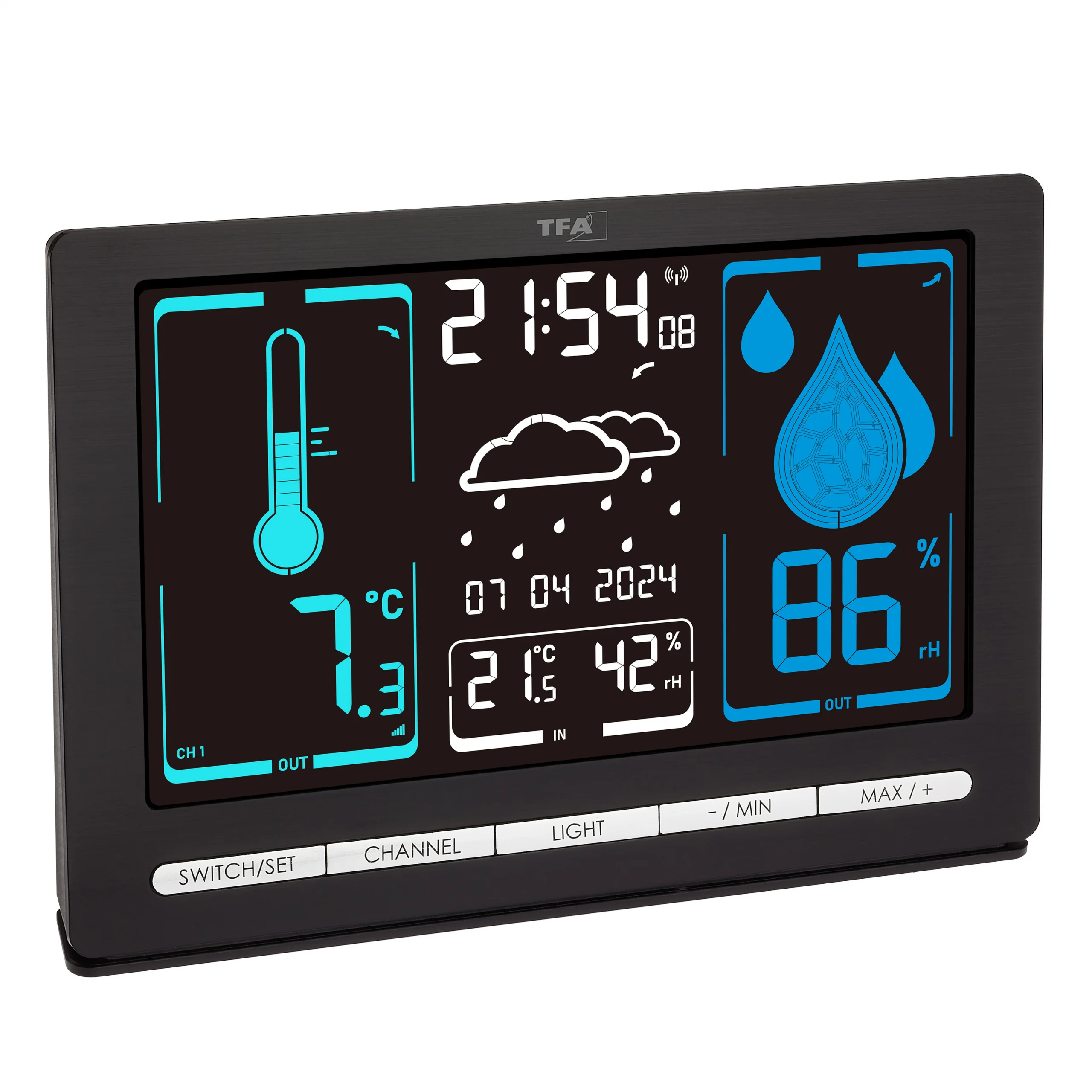 Funk-Wetterstation METEOCHROME mit Farbdisplay und kabellosem Außensender, Wochentag auf Deutsch - Image 4