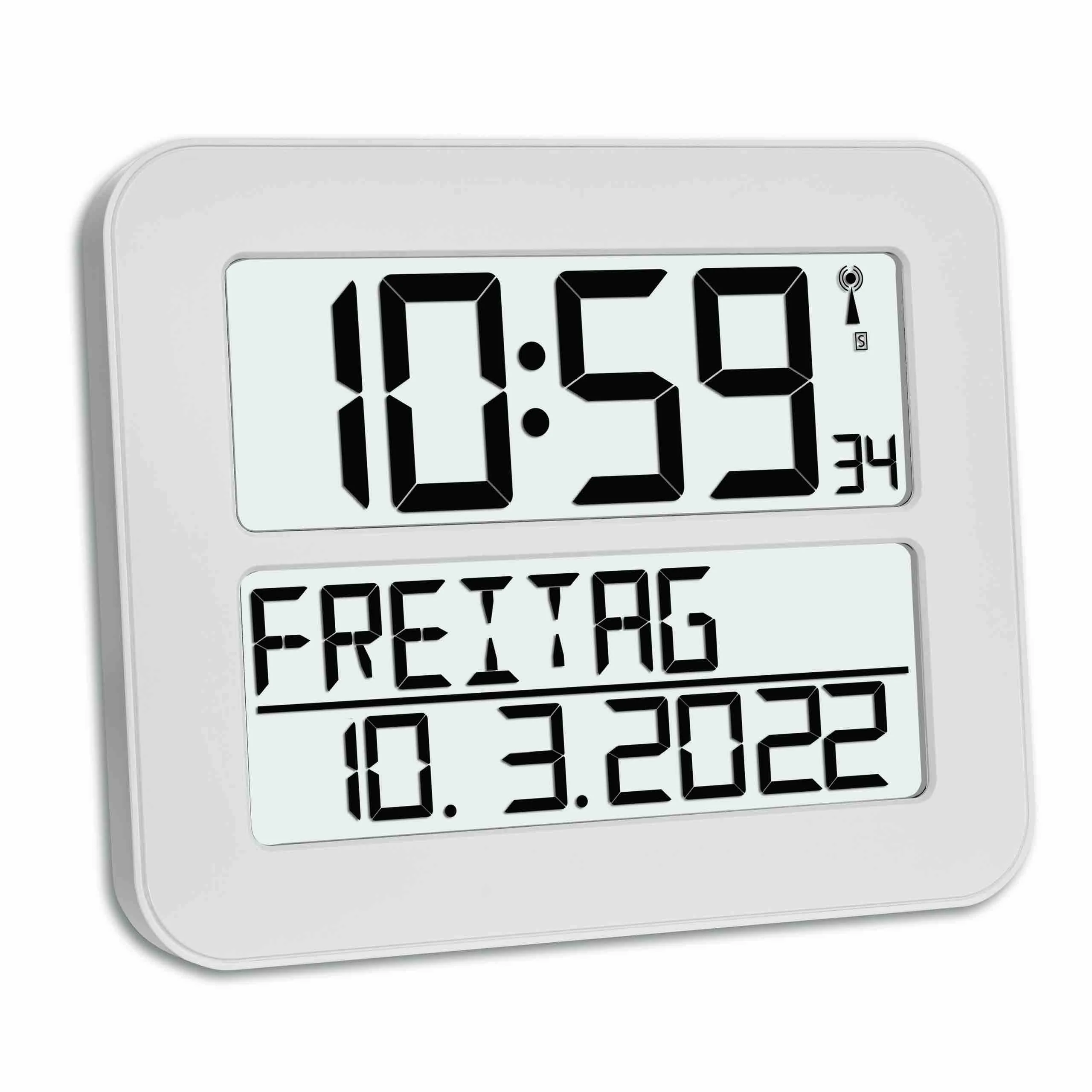 XL-Funkuhr TimeLine MAX  mit ausgeschriebenem Wochentag, 30 x 25,8 cm, Weckfunktion, weiß