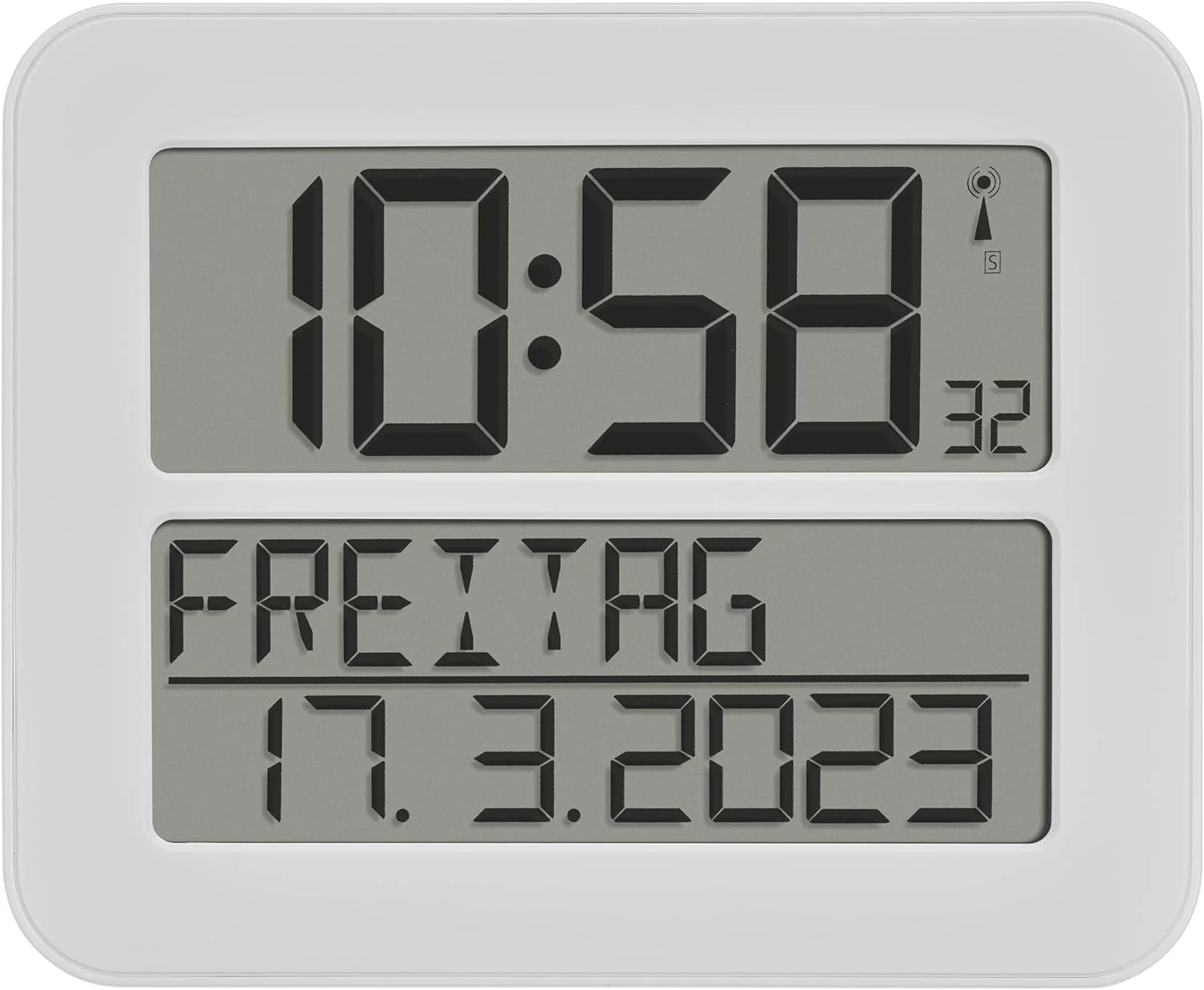 XL-Funkuhr TimeLine MAX  mit ausgeschriebenem Wochentag, 30 x 25,8 cm, Weckfunktion, weiß - Image 2