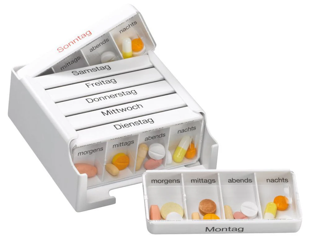 Medikamentenkassette mit 7 Tages-Dosen, 4 Kammern pro Tag, Spühlmaschinengeeignet