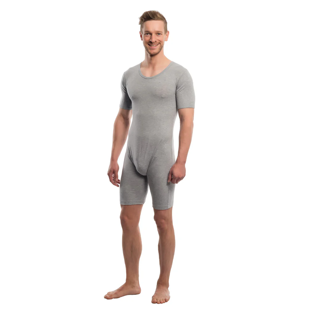 Suprima Pflegebody kurzer Arm, kurzes Bein, Beinreißverschluss, Baumwolle - unisex, grau