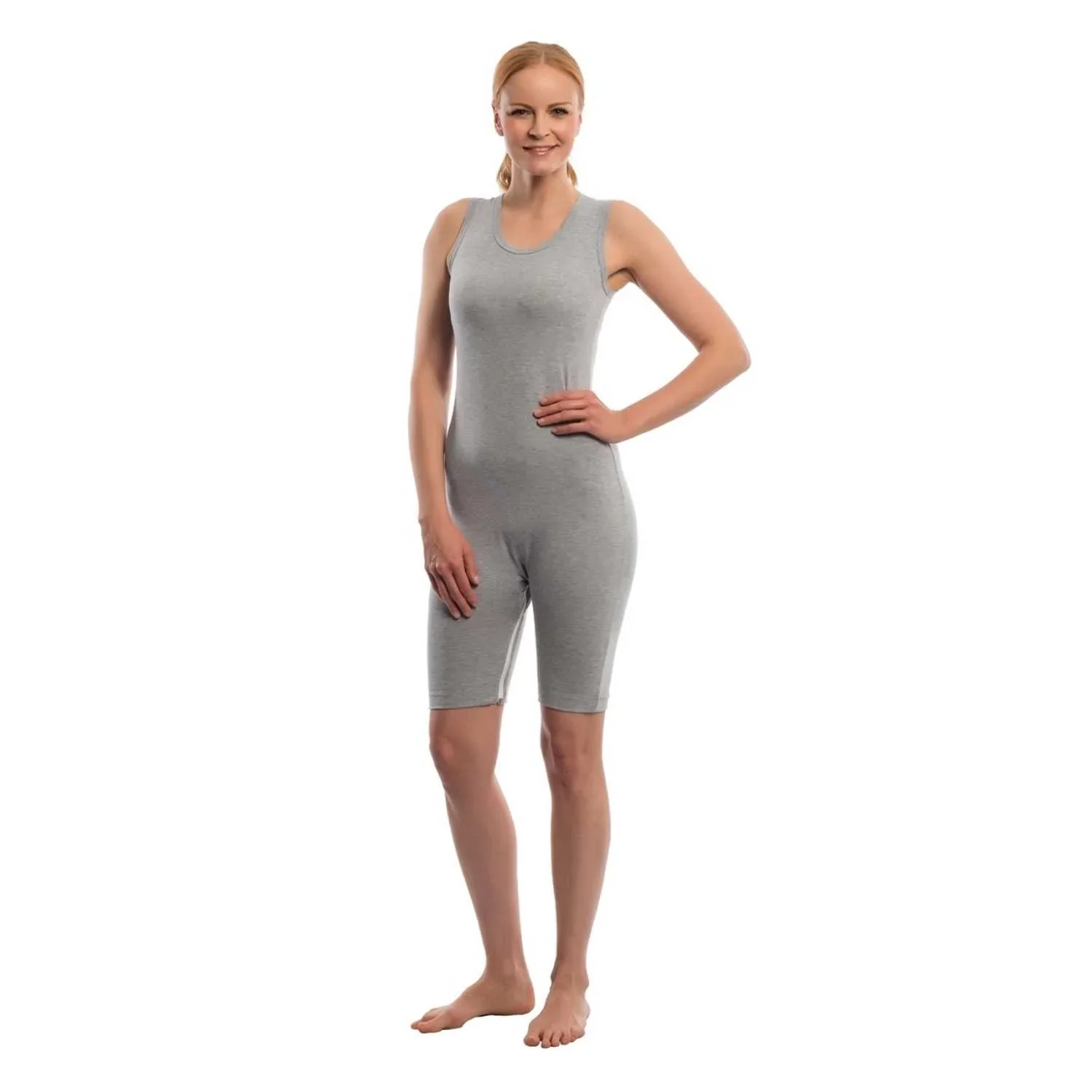 Suprima Pflegebody ohne Arm, kurzes Bein, Beinreißverschluss, Baumwolle - unisex, grau - Image 4