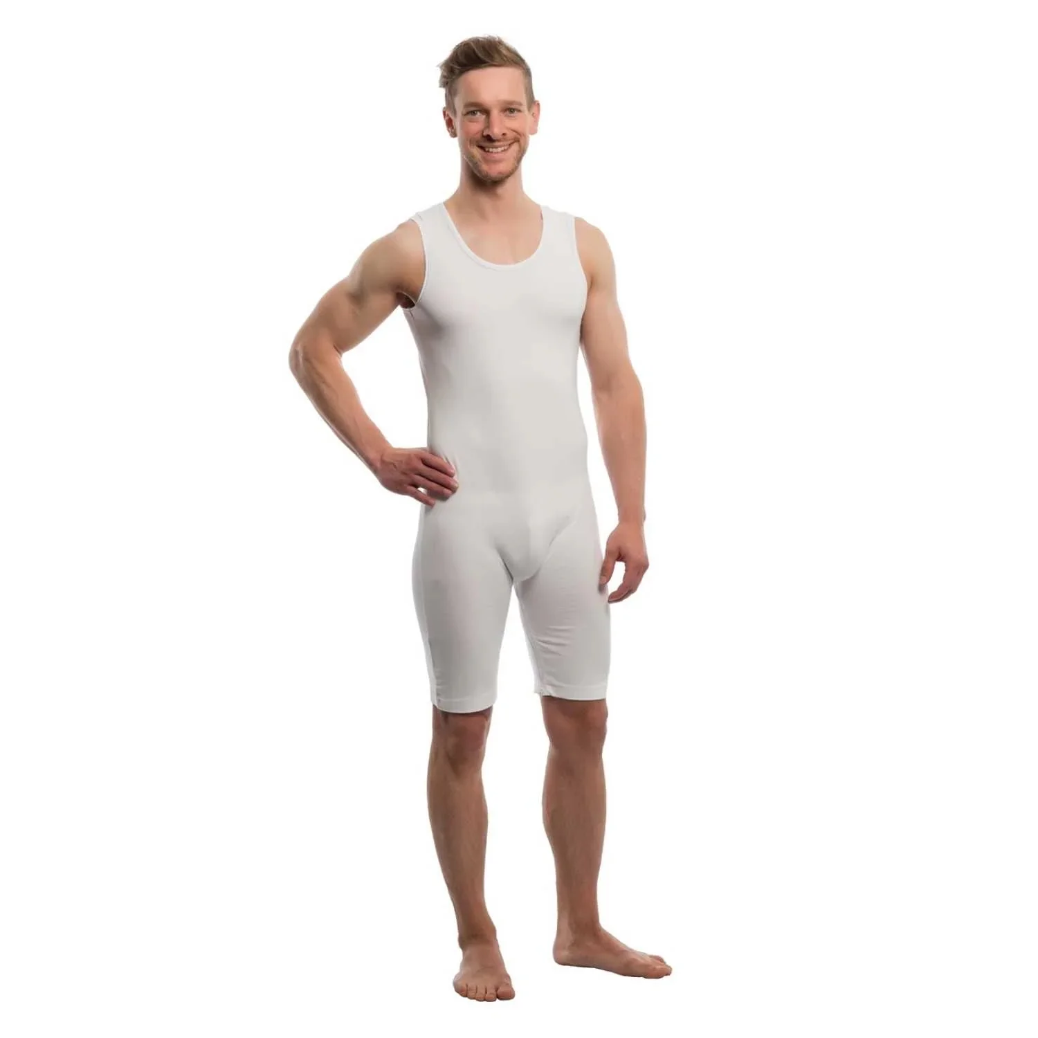 Suprima Pflegebody ohne Arm, kurzes Bein, Beinreißverschluss, Baumwolle - unisex, weiß - Image 4