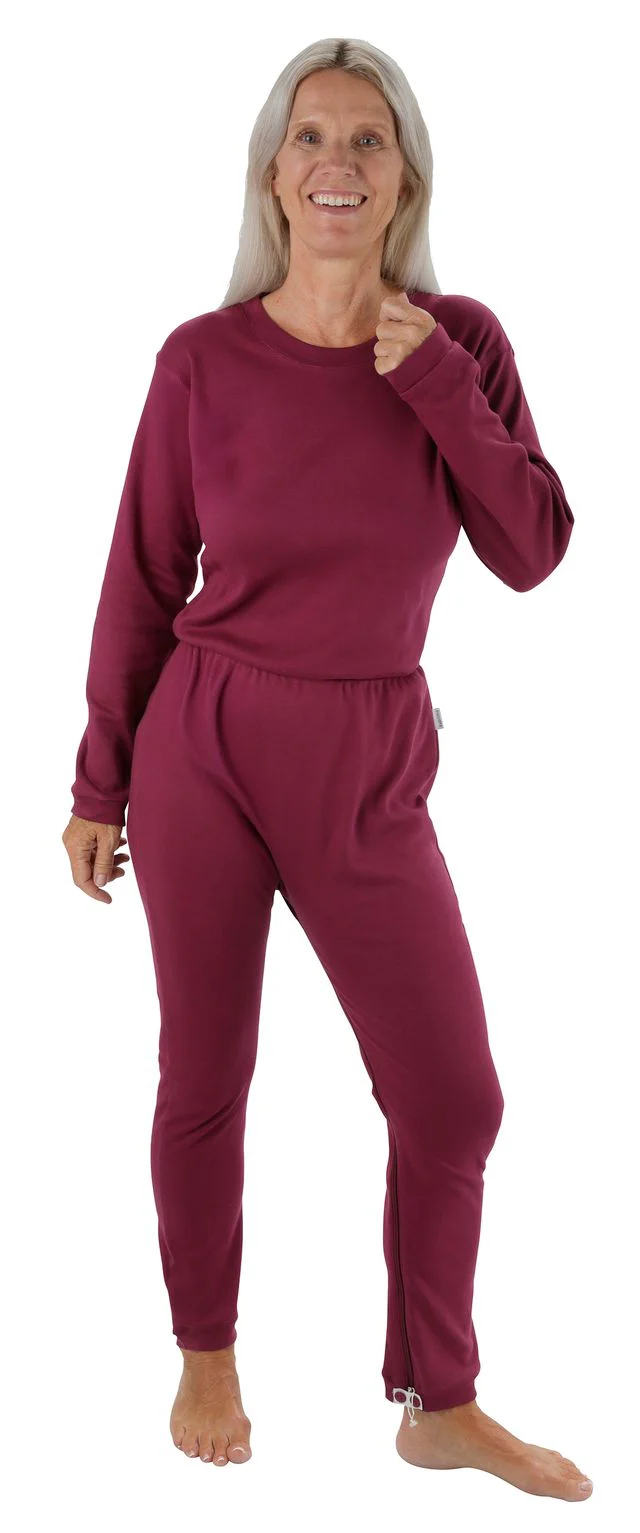 Suprima Pflegeoverall Slim, lang, Rücken- und Beinreißverschluss, Baumwolle, unisex, Erika (weinrot/lila)
